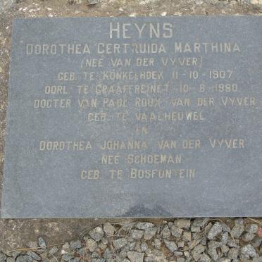 HEYNS Dorothea Gertruida Marthina nee VAN DER VYVER 1907-1980