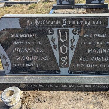 VOS Johannes Nicoholas 1934- & Marina VOSLOO 1935-1997