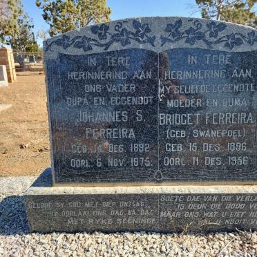 FERREIRA Johannes S. 1892-1975 &amp; Bridget SWANEPOEL 1896-1956