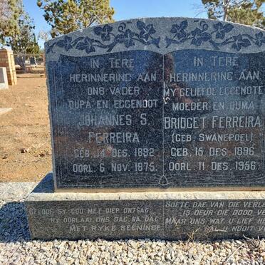 FERREIRA Johannes S. 1892-1975 &amp; Bridget SWANEPOEL 1896-1956
