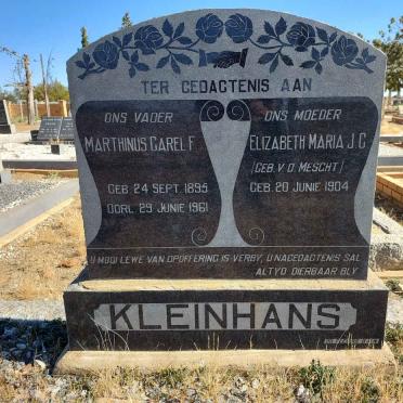 KLEINHANS Marthinus Carel F. 1895-1961 &amp; Elizabeth Maria J.G. VAN DER MESCHT  1904-