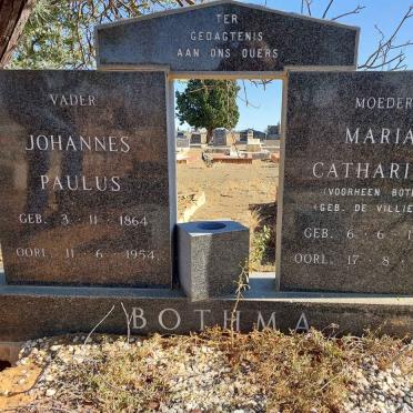 BOTHMA Johannes Paulus 1864-1954 &amp; DE VILLIERS Maria Catharina voorheen BOTES 1887-1967