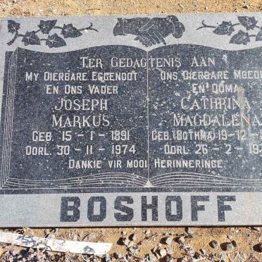 BOSHOFF Joseph Markus 1891-1974 &amp; Cathrina Magdalena BOTHMA 1897-1978