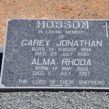 HOBSON Carey Jonathan 1894-1990 &amp; Alma Rhoda 1990-1997