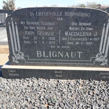 BLIGNAUT John George 1908-1972 &amp; Magdalena J. COLESKE 1917-1989