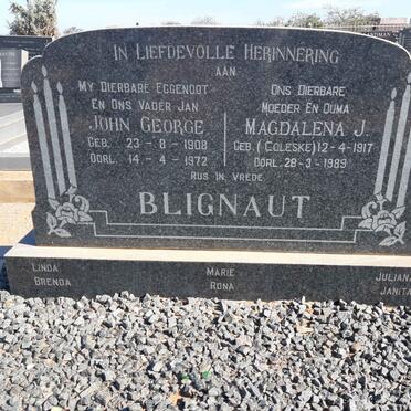 BLIGNAUT John George 1908-1972 &amp; Magdalena J. COLESKE 1917-1989
