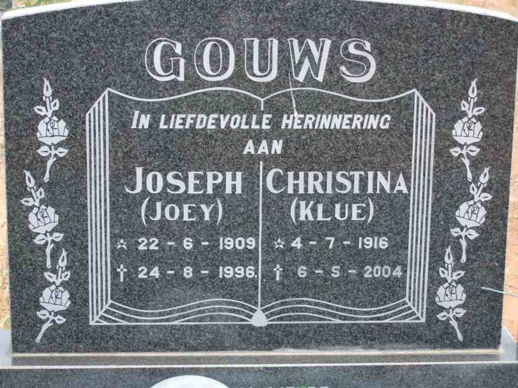 GOUWS Joseph 1909-1996 &amp; Christina KLUE 1916-2004