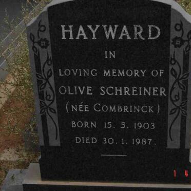 HAYWARD Olive Schreiner nee COMBRINCK 1903-1987