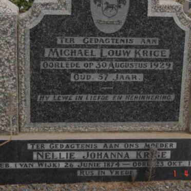 KRIGE Michael Louw -1929 &amp; Nellie Johanna VAN WIJK 1874-1964