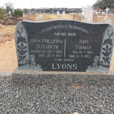 LYONS John Thomas 1881-1957 &amp; Anna Phillipina Elizabeth DEYZEL 1889-1953