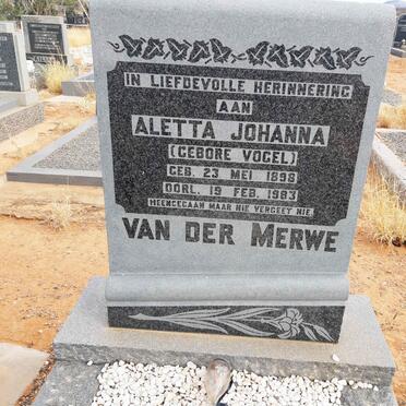 MERWE Aletta Johanna, van der nee VOGEL 1898-1983