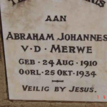 MERWE Abraham Johannes, v.d. 1910-1934