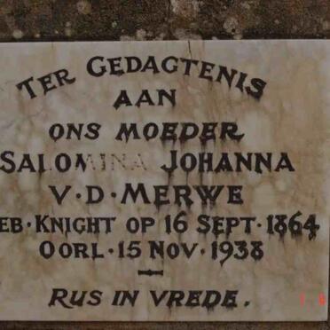 MERWE Salomina Johanna, v.d. nee KNIGHT 1864-1938