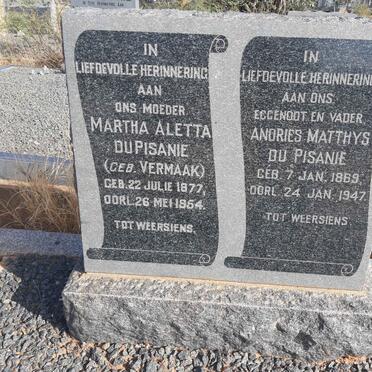 PISANIE Andries Matthys, du 1869-1947 &amp; Martha Aletta VERMAAK 1877-1954