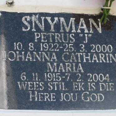 SNYMAN Petrus 1922-2000 &amp; Johanna Catharina Maria 1915-2004