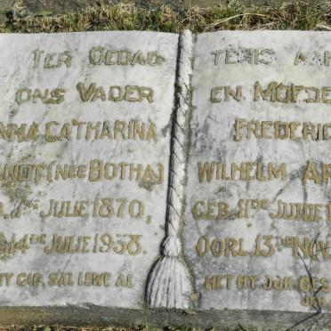 ARNDT Frederich Wilhelm 1872-1935 &amp; Anna Catharina BOTHA  1870-1938