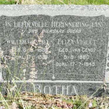 BOTHA Willem Gustavus 1888-1998 &amp; Eliza Violet VAN GEND 1890-1949
