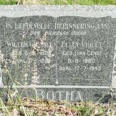 BOTHA Willem Gustavus 1888-1998 &amp; Eliza Violet VAN GEND 1890-1949