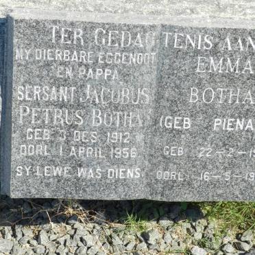 BOTHA Jacobus Petrus 1912-1956 &amp; Emma PIENAAR 1916-1997