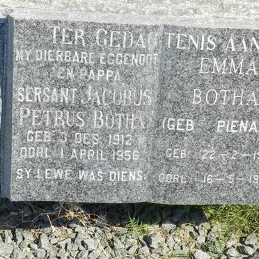 BOTHA Jacobus Petrus 1912-1956 &amp; Emma PIENAAR 1916-1997