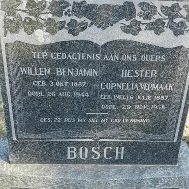 BOSCH Willem Benjamin 1887-1944 &amp; Hester Cornelia Vermaak NEL 1887-1958
