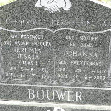 BOUWER Jeremia Jesaja 1913-1986 &amp; Johanna BREYTENBACH 1917-2003