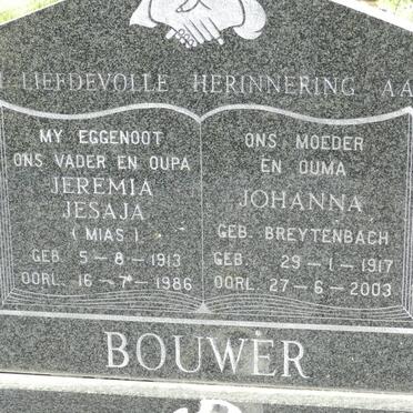 BOUWER Jeremia Jesaja 1913-1986 &amp; Johanna BREYTENBACH 1917-2003