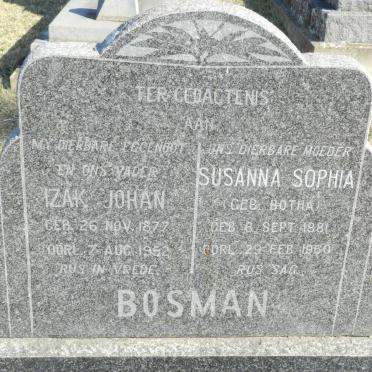 BOSMAN Izak Johan 1877-1952 &amp; Susanna Sophia BOTHA 1881-1960