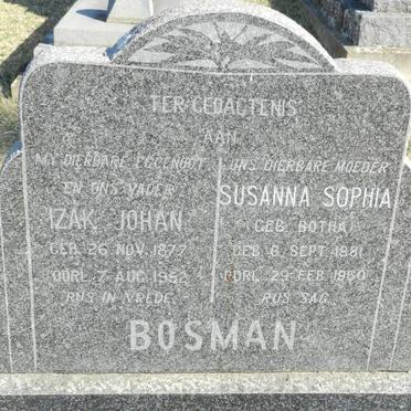 BOSMAN Izak Johan 1877-1952 &amp; Susanna Sophia BOTHA 1881-1960