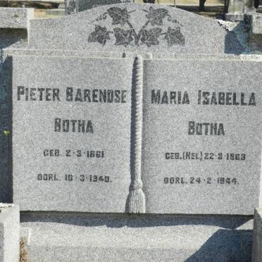 BOTHA Pieter Barendse 1861-1940 &amp; Maria Isabella NEL 1863-1944