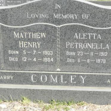 COMLEY Matthew Henry 1903-1984 &amp; Aletta Petronella 1912-1978