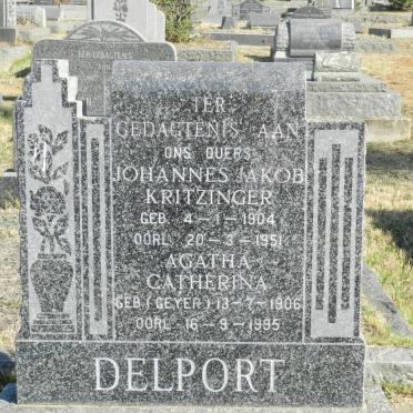 DELPORT Johannes Jakob Kritzinger 1904-1951 &amp; Agatha Catherina GEYER 1906-1995