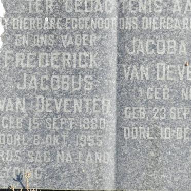 DEVENTER Frederick Jaobus, van 1880-1955 &amp; Jacoba D.A. NEL 1892-1958.
