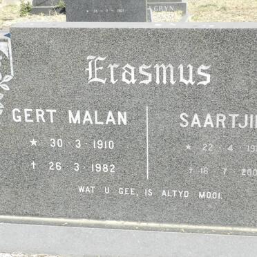 ERASMUS Gert Malan 1910-1982 &amp; Saartjie 1914-2003
