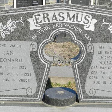 ERASMUS Jan Leonard 1929-1992 &amp; Johanna Dorathea VAN DER MESCHT 1929-1985