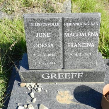 GREEFF June Odessa 1949-2003 &amp; Magdalena Francina 1920-