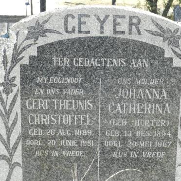 GEYER Gert Theunis Christoffel 1889-1951 &amp; Johanna Catherina HURTER 1894-1967
