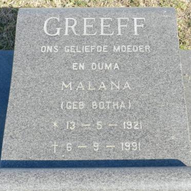 GREEFF Malana nee BOTHA 1921-1991