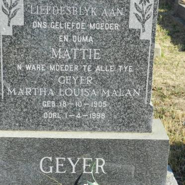 GEYER Martha Louisa Malan 1905-1998