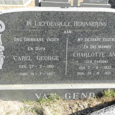 GEND Carel George, van 1910-1987 &amp; Charlotte Ann SARSON 1922-1971