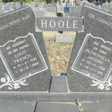 HOOLE Louis Francis 1930-1984 &amp; Petronella Jacoba 1934-1995