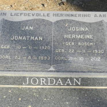 JORDAAN Jan Jonathan 1920-1993 &amp; Josina Hermeine BOSCH 1930-2012