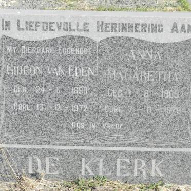 KLERK Gideon van Eden, de 1898-1972 &amp; Anna Magaretha 1909-1979