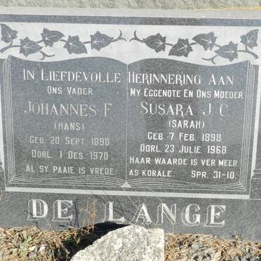 LANGE Johannes F., de 1898-1970 &amp; Susara J.C. 1898-1968