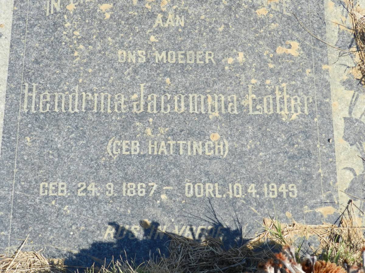 LOTTER Hendrina Jacomina nee HATTINGH 1867-1949