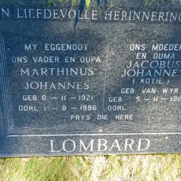 LOMBARD Marthinus Johannes 1921-1996 &amp; Jacobus Johanne VAN WYK 1928-