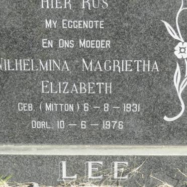 LEE Wilhelmina Magrietha Elizabeth nee MITTON 1931-1976