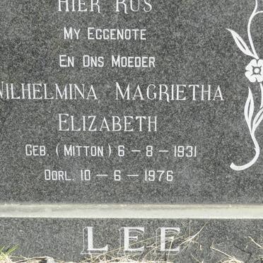 LEE Wilhelmina Magrietha Elizabeth nee MITTON 1931-1976