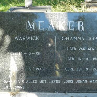 MEAKER Warwick 1911-1978 &amp; Johanna Jorina VAN GEND 1911-2001