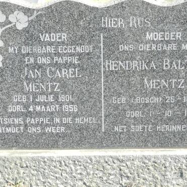 MENTZ Jan Carel 1901-1956 &amp; Henderika Balthazer BOSCH 1914-1978